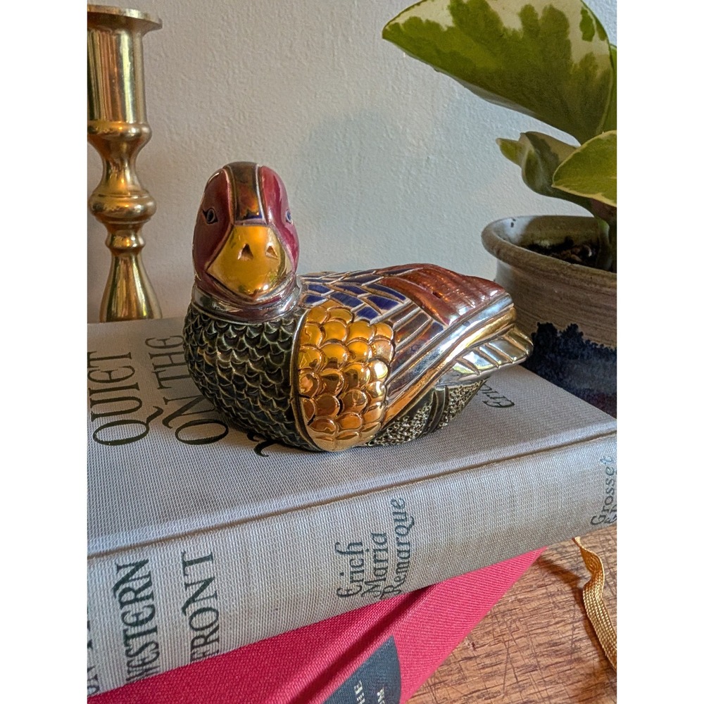 Artesania Rinconada Duck Figurine Gold Platinum Accents Uruguay Ceramic Bird